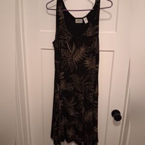 Chico's XL (3) Travelers Black & Brown Leaf Print Jungle Trek Sleeveless Dress